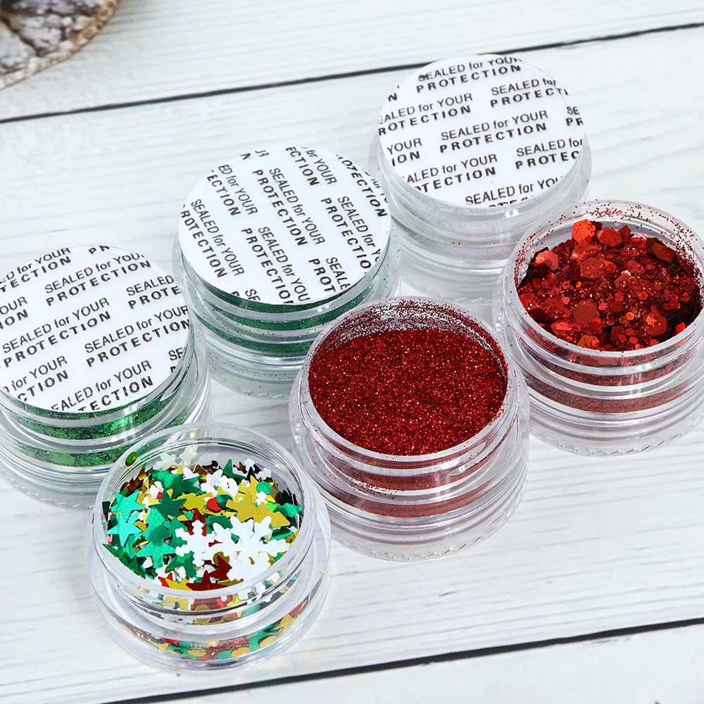 LPOODDNU Winter Nail Art Decorations: Flakes 3D White Snowflake Nail Decals, Green Red Designs, Holographic Christmas Glitters