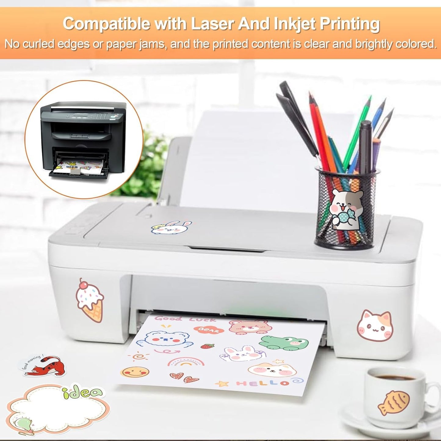 Printable Sticker Paper for Inkjet Printer, 150 Sheets 8.5" x11'' Matte Sticker Printer Paper Full Sheet Labels for Laser/Inkjet Printers, Letter Size