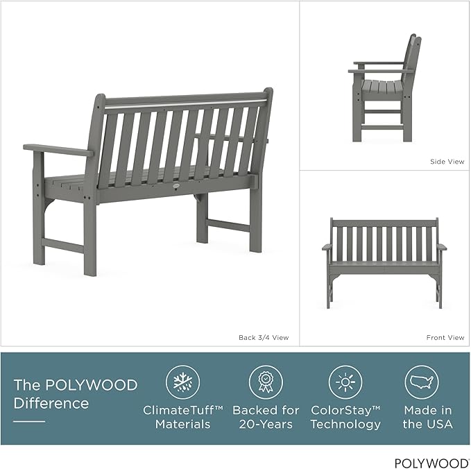 POLYWOOD GNB48GY Vineyard 48" Bench, Slate Grey
