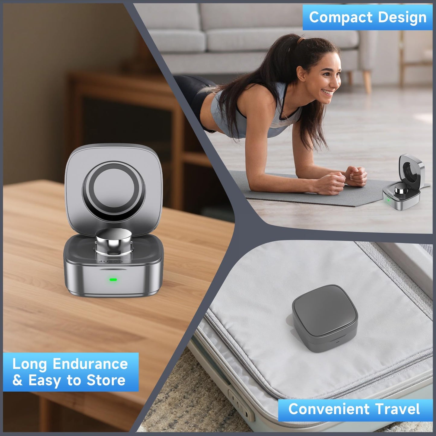 Wireless Charging Case Compatible with Oura Ring Gen 4 Charger Size 8, 600mAh Portable Travel Charging Box with USB-C Cable & Indicator Light, Essential for Smart Oura Ring 4 Users,Grey