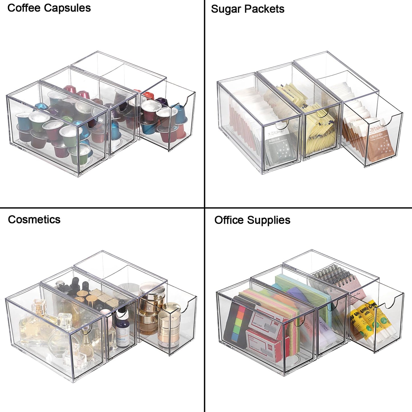 ELLDOO 3 Drawers Tea Bag Organizer, Clear Acrylic Stackable Tea Bag Storage Holder for Kitchen Pantry, Coffee Pod Snack Storage for Countertop Cabinet