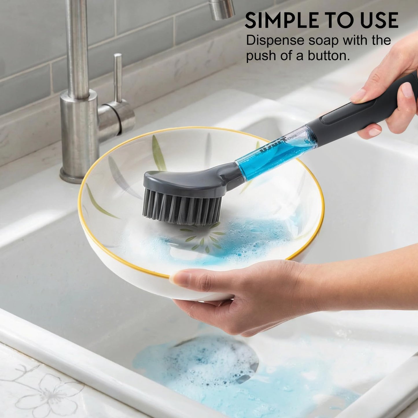 Usuit Soap Dispensing Dish Brush (2 Pack) – Ergonomic Kitchen Scrub Brush with Soap Dispenser Handle – Non-Slip Dish Scrubber for Pot, Pan, and Sink Cleaning – Easy-to-Handle Washing Brushes for Home