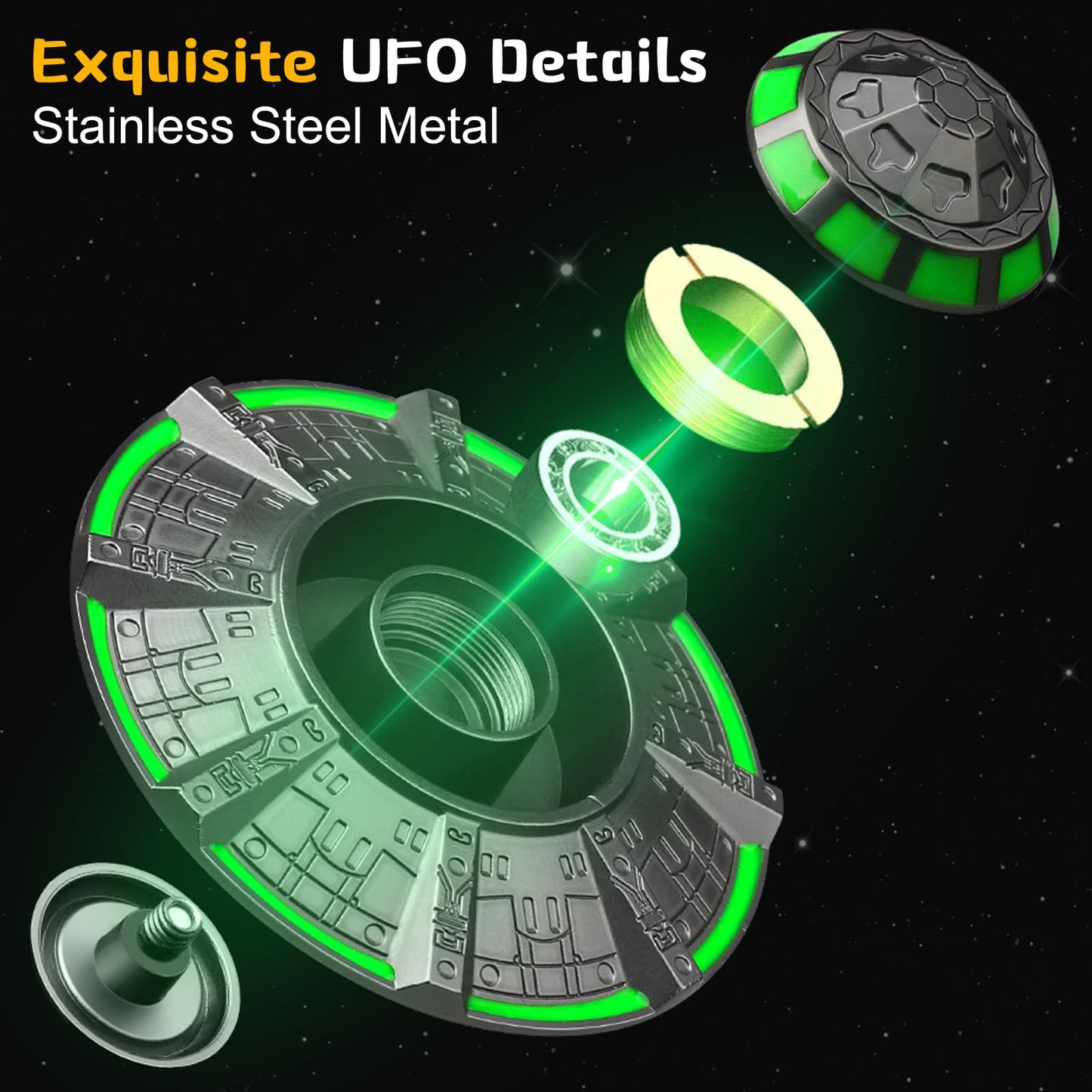 UFO Fidget Spinner for Kids Adults, Metal Luminous Space Desk Toy, Cool EDC Gadgets Anxiety Stress Relief Toys, Holiday Stocking Stuffer, Birthday Party Favor Gifts for Office Spaceship Toy