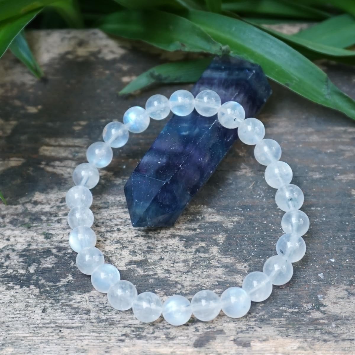 OwizJade 6MM Blue Moonstone Bracelets For Women, Natural Small Beads With Blue Light, Fits for 6"-6.5" Wrist | Natural Crown Chakra Crystal