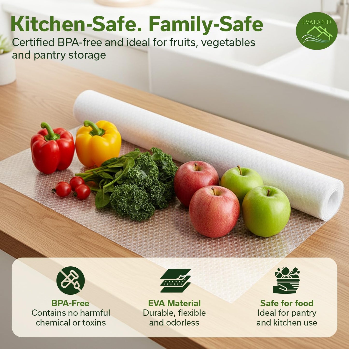 EVALAND Shelf Liners for Kitchen Cabinets Non-Adhesive 15.75" x 33 FT Clear Drawer Liner Non Slip, Washable Cabinet Liner, Waterproof Shelf Liners for Cabinet, Refrigerator Bathroom Pantry - Thickened