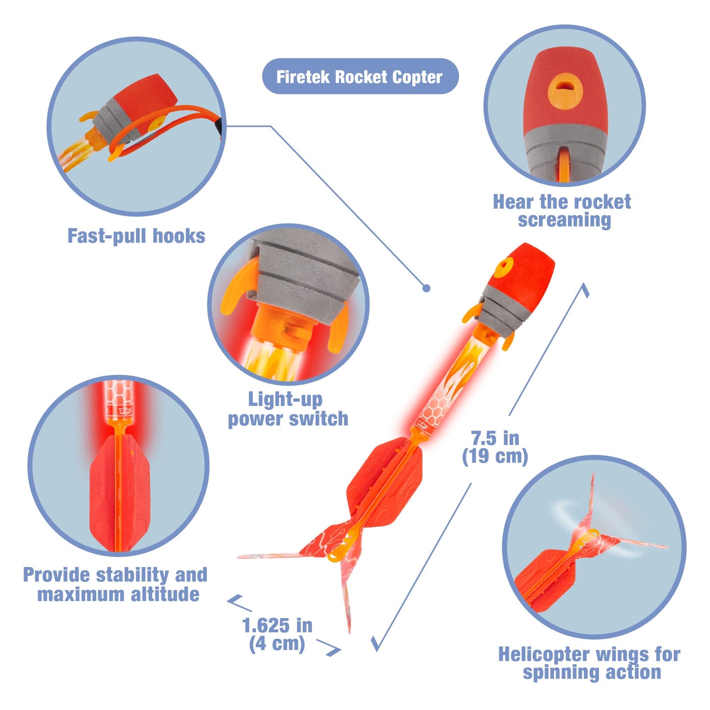 Zing Firetek Rocket Combo Pack, Light-Up Toys Include 2 Firetek Rockets (Fly up to 250 Feet), 2 Firetek Copters (Fly up to 150 Feet) and 1 Rip Zip Launcher, for Kids Ages 8 and Up