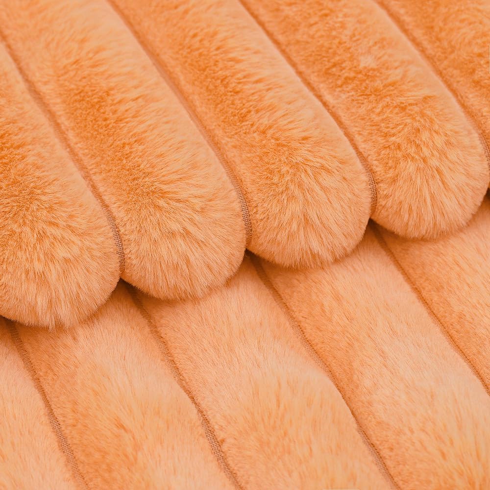 MADIZZ Set of 2 Faux Wool Plush Decorative Throw Pillow Covers 26x26 Inch Orange Fluffy Striped Soft Decorative Cushion Cover for Sofa Bedroom Pillow Shell