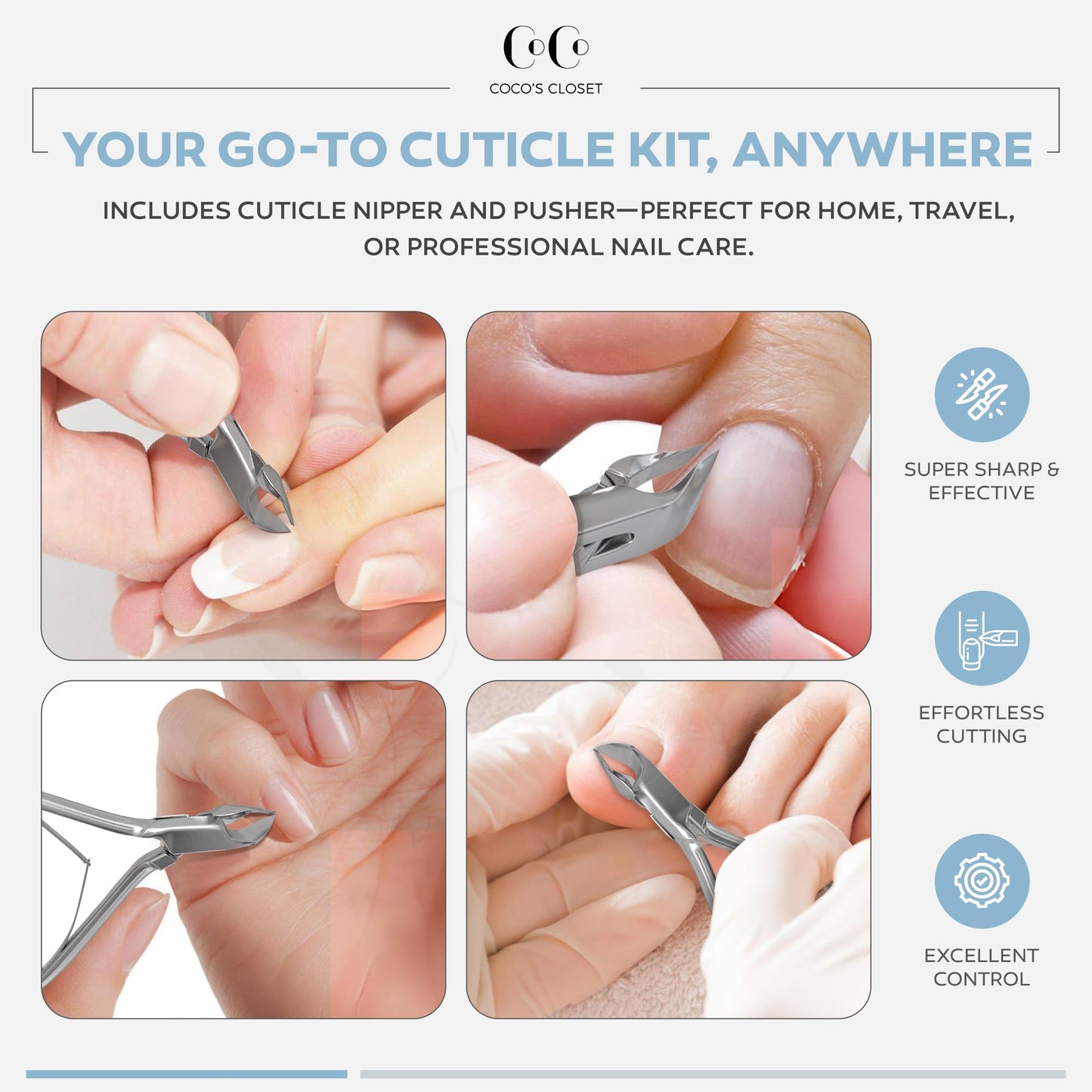 Cuticle Nippers & Trimmer Manicure Clippers Dead Skin Remover - Professional Stainless Steel Cutters Beauty Tool with Nail Cleaner and Pusher