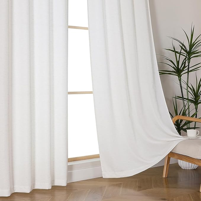 Chyhomenyc Bennet Natural Curtains 96 Inch Length 2 Panels, Faux Linen Textured Semi Sheer Airy Light Filtering Soft Farmhouse Curtain Drapes for Living Room Bedroom, 40Wx96L Inch, Set of 2, Natural