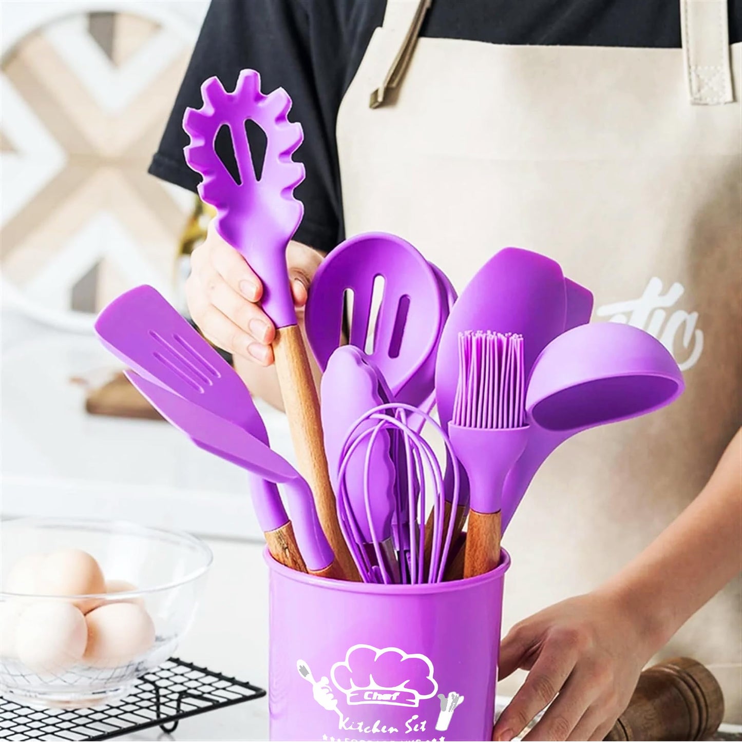 Silicone Kitchen Cooking Utensils Set, 12Pcs, Creative Baking Silicone Shovel Piece Non-Stick Frying Cooking