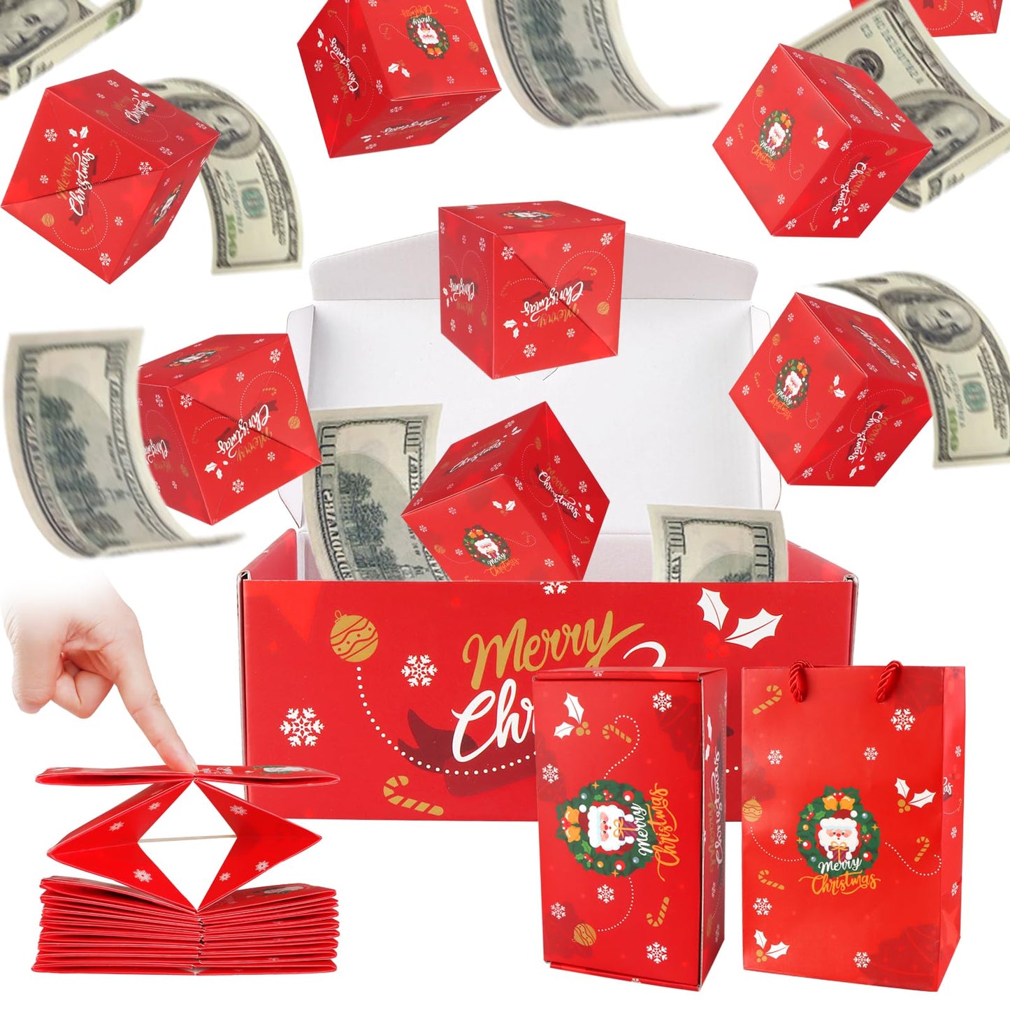 CSMGY Surprise Box Gift for Money, Christmas Surprise Gift Box Explosion, Folding Bouncing Gift Box for Christmas Birthday Anniversary, 12 Bounces Boxes (Red)
