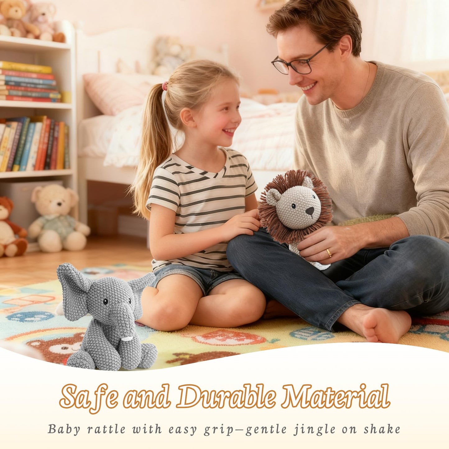 okegztoa 2-Pack Crochet Stuffed Animals (Sitting Lion & Elephant), 8-10 Inches Soft Cotton Thread Plush, Hand-Crocheted Toys, Kid & Adult-Friendly Gifts