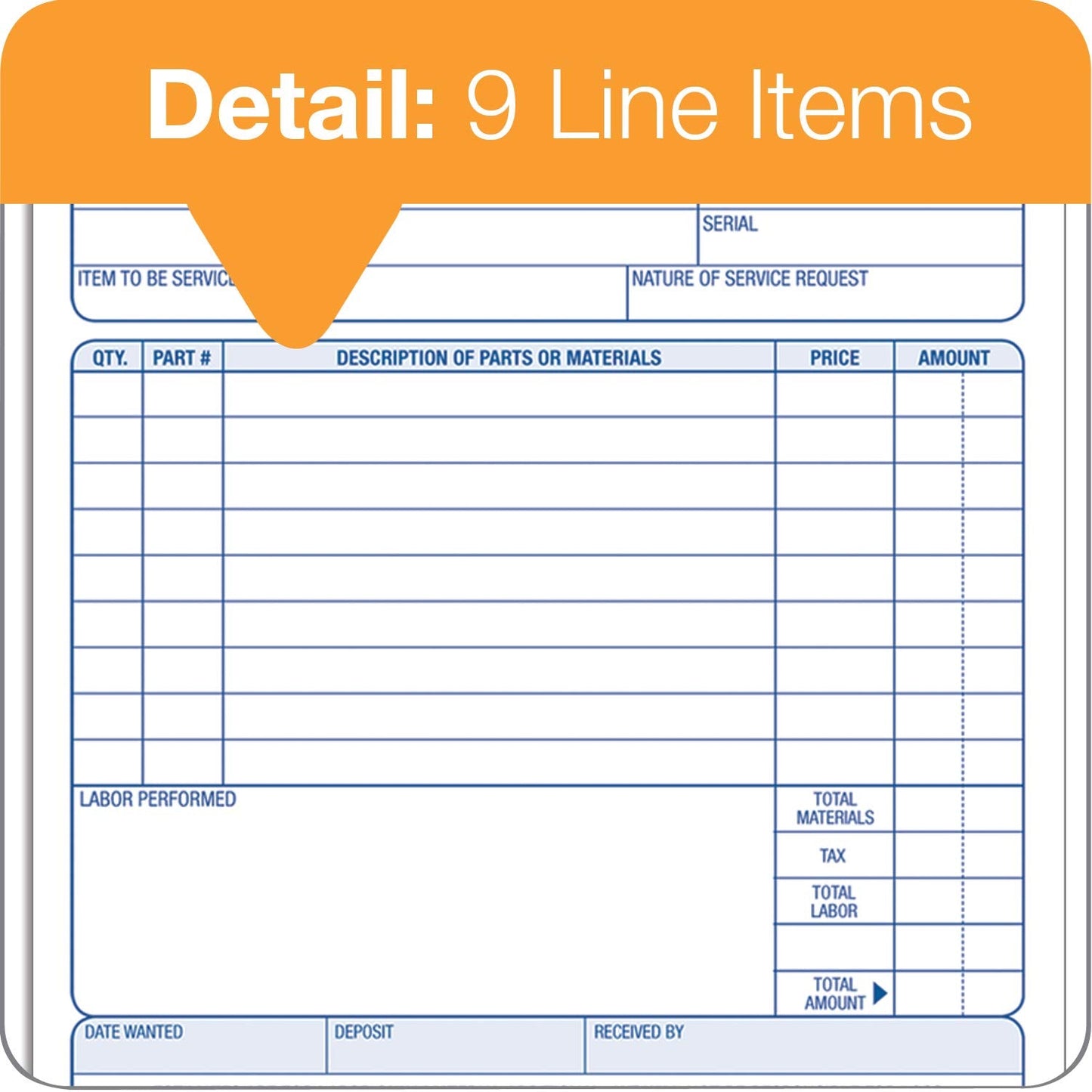 Adams Repair Order Book, 3-Part Carbonless, White/White/White, 5-9/16 x 8-7/16 Inches, 50 Sets (T5084)