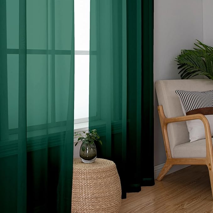Lecloud Hunter Green Sheer Curtains 84 Inches Long 2 Panels Set, Rod Pocket Window Curtains for Living Room Bedroom, Airy Lightweight Voile Transparent Drapes Home Decor, Each Panel 42 X 84 Inch