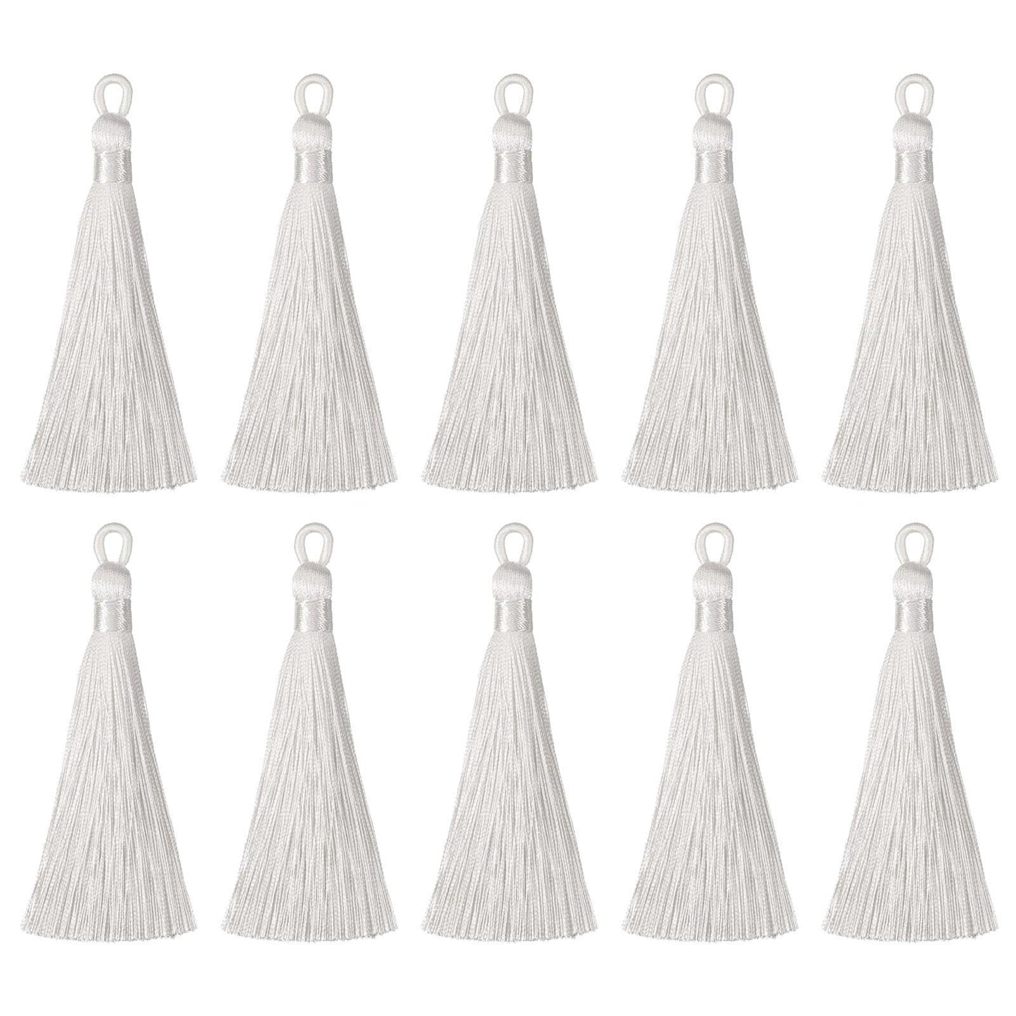 HARFINGTON Bookmark Tassels - 20Pcs 3.66" Silky Soft Mini Tassel with Loops for Keychain Graduation Handmade DIY Craft Accessory, Cream