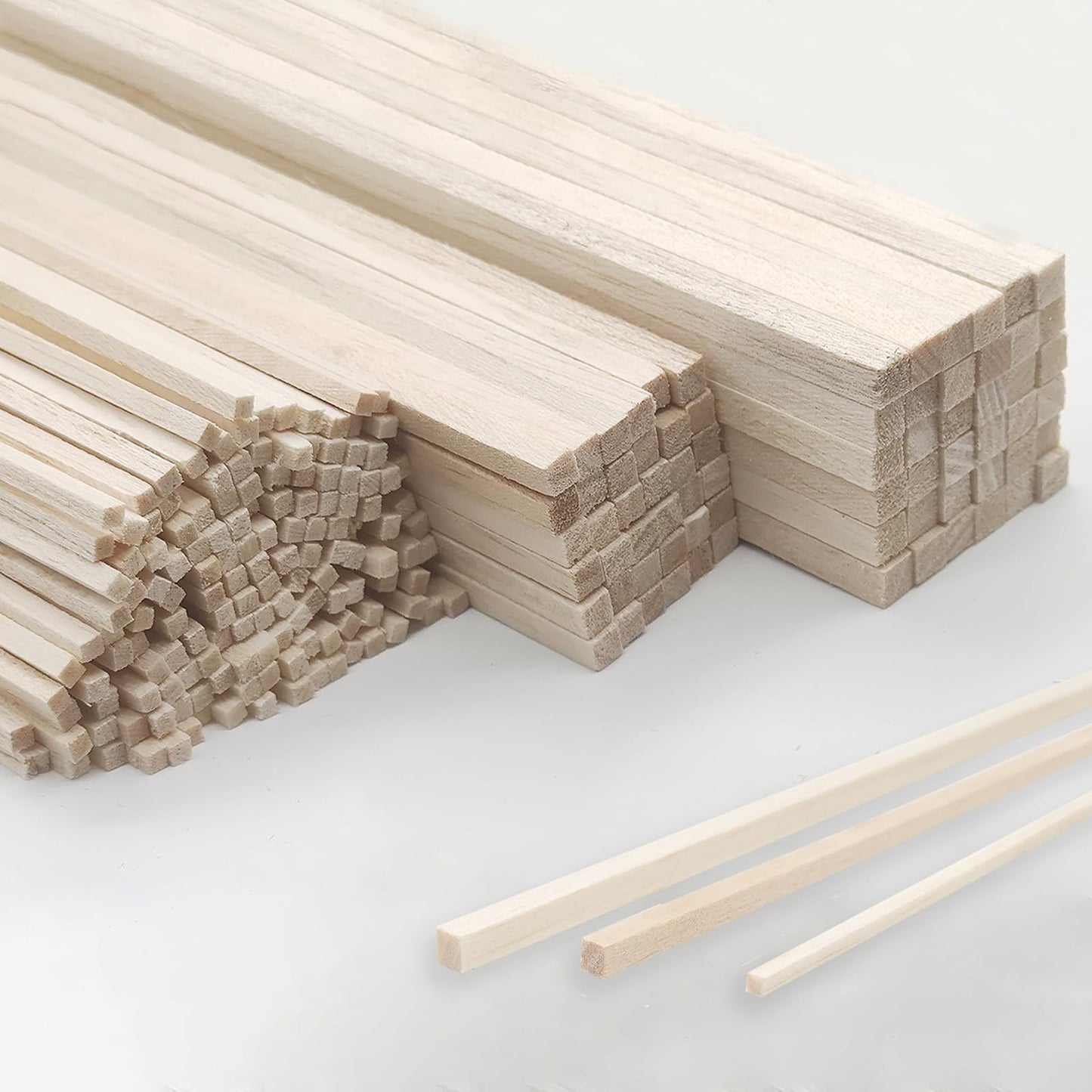Barsha Space 222Pcs Balsa Wood Sticks,Wood Strips Balsa Square Wooden Dowels Hardwood Unfinished Wood Sticks for Crafts DIY Projects Models Making Supplies (1/8in+3/16in+1/4in 222pcs)
