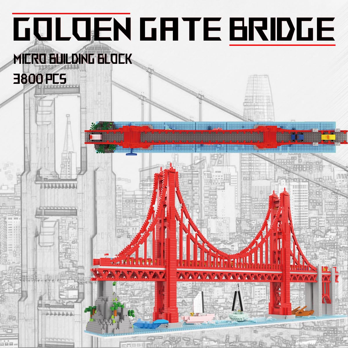 HONLANCH Golden Gate Bridge Micro Building Blocks Set （3800 Pieces）,Landmark Architecture Gift for Adult and Kid