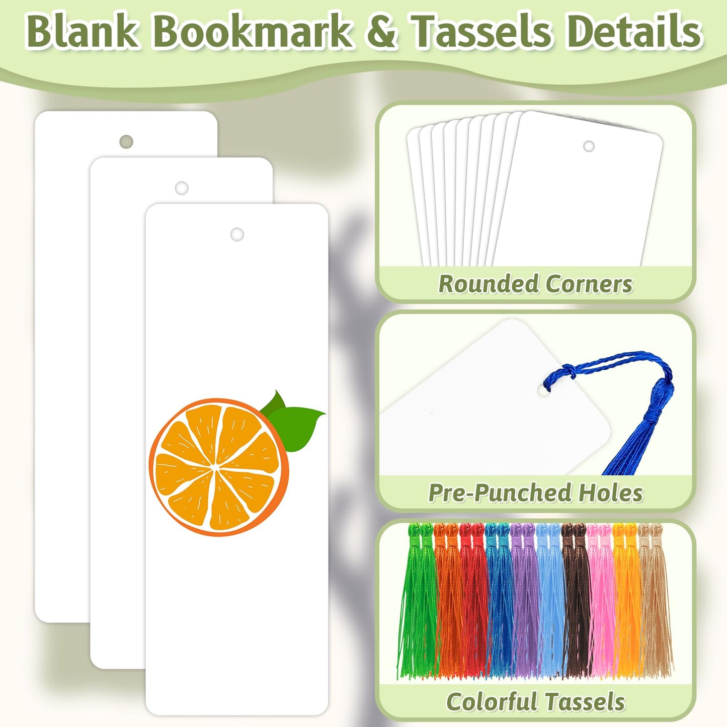 DSYIL 200 Pcs Blank Bookmarks with 200 Pcs Tassels, DIY Bookmarks Bulk, Heavyweight Paper Book Marks Making Kits for Classroom Projects and DIY Craft, 5.5 x 2 Inches