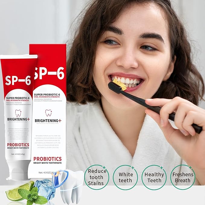 SP-6 Probiotic Brightening Toothpaste,Super Probiotic-SP-6 Fluoride-Free Toothpaste for Sensitive Teeth, Gentle Mint, Fresh Breath,Daily Use for Oral Health 140g/4.9oz (1 Pcs)