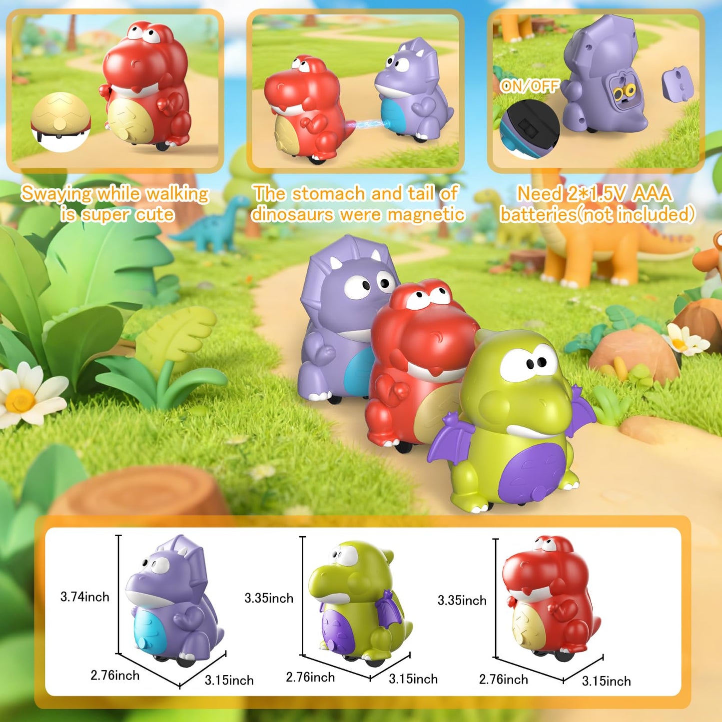 Topsolid Baby Tummy Time Dinosaur Toys 18 24 36 Months, Baby Crawling Toys, Toddler Moving Walking Dinosaurs Montessori Toys for 2 3 4 5 6 Year Old, Infant Boy Girl Birthday