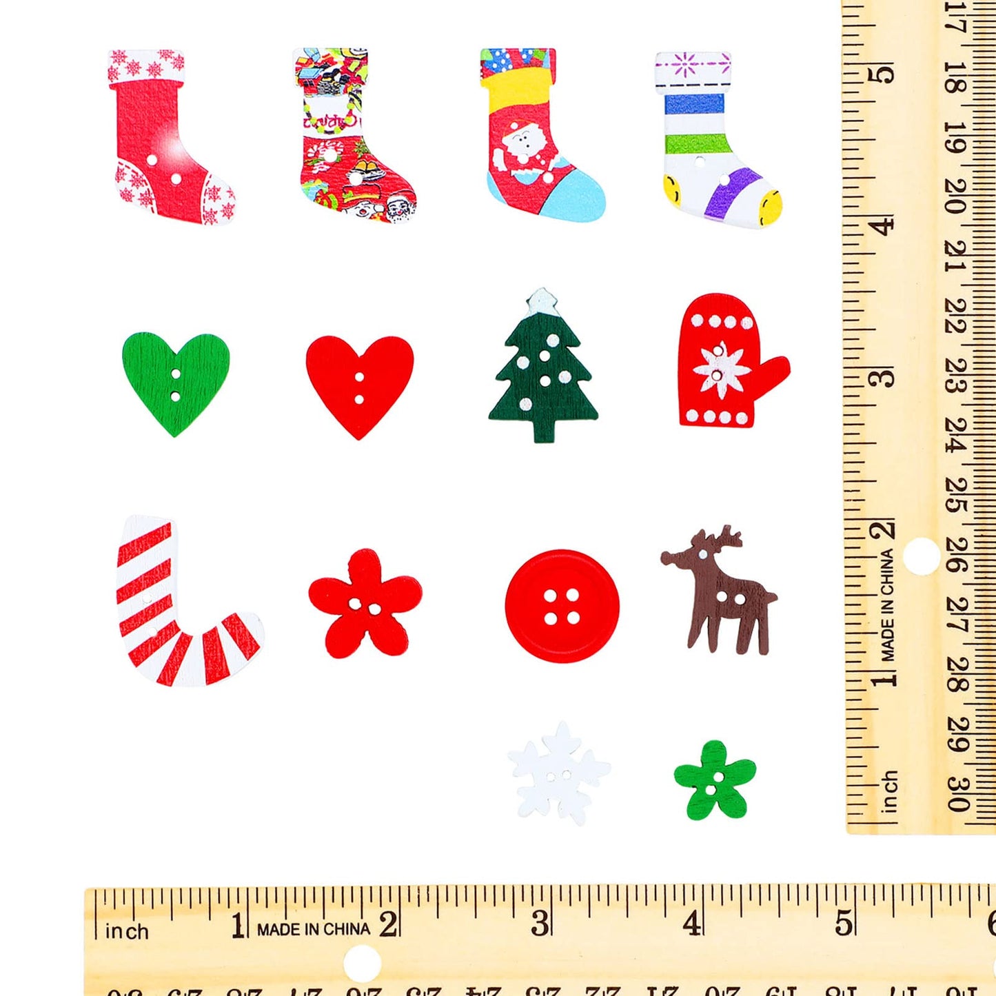 300 Pieces Christmas Wooden Buttons Cute Sewing Buttons Colorful Art Craft Buttons for Handmade Project, Mixed Sizes and Styles