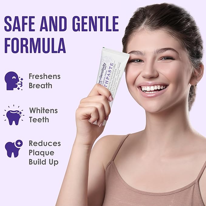 SprinJene Natural Sensitivity Relief, Fluoride Free Toothpaste for Sensitive Teeth (4 Pack) + Fluoride Free & Alcohol Free Mouthwash
