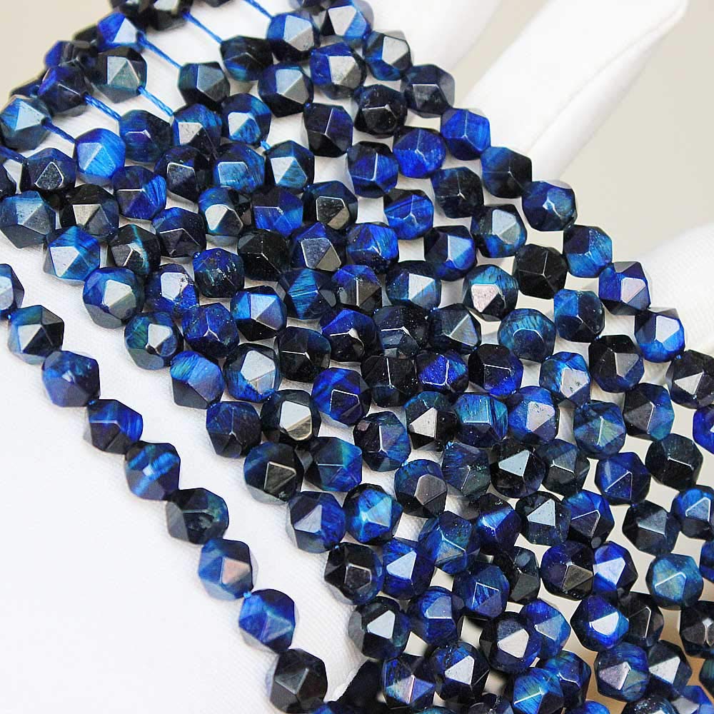 MJDCB Best Sellers Natural Stone Beads Faceted Polygon Blue Tiger Eye Crystal Energy Stone Healing Power for Jewelry Making(8mm)