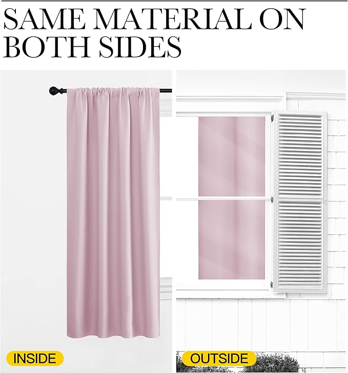 NICETOWN Living Room Blackout Curtains - Nursery Essential Thermal Insulated Solid Rod Pocket Blackout Panels/Drapes (Lavender Pink=Baby Pink, 1 Pair, 42 x 84 Inch)