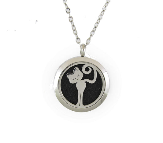Aromatherapy Essential Oil Diffuser Stainless Steel 30MM Silver Magnetic Locket Pendant 2 Sizes Chain Necklace, Colored Refill Pads & Diffuser Bracelet in a Velvet Bag (fbastandingskinnycat)