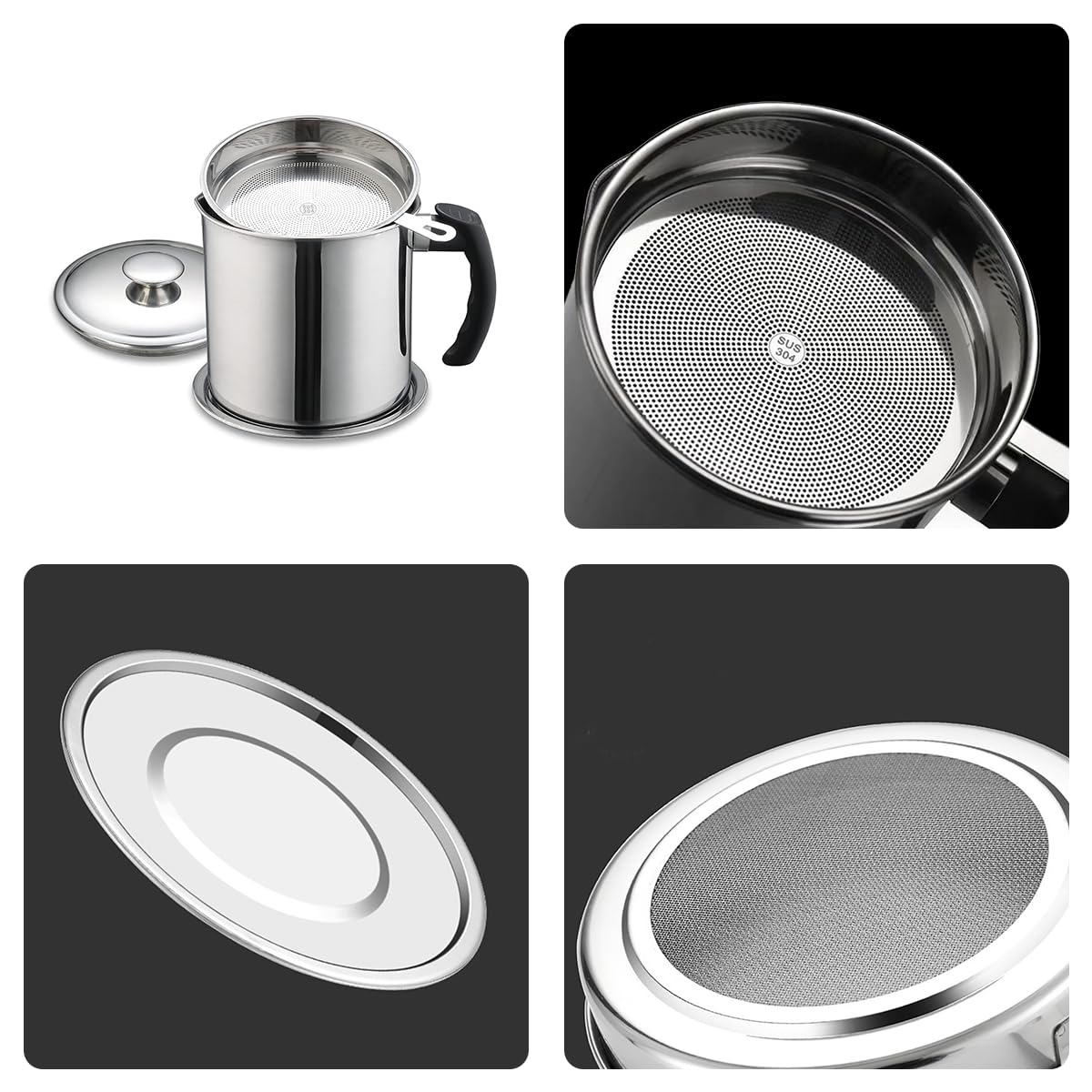 YYJINGYOU Grease Container with Fine Mesh Strainer kitchen oil storage tank pot 1.3L