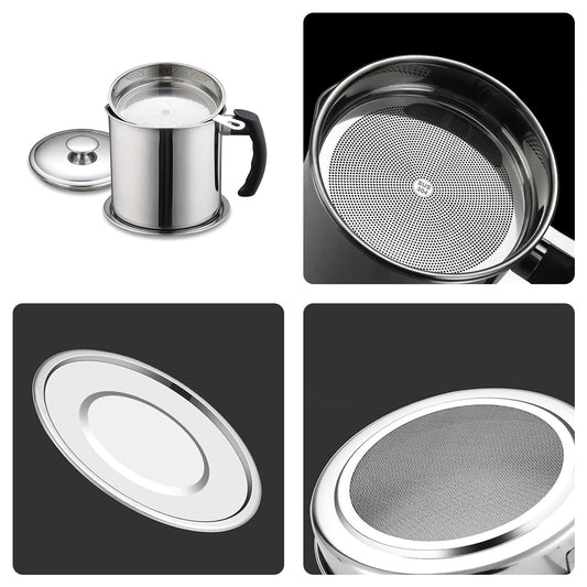 YYJINGYOU Grease Container with Fine Mesh Strainer kitchen oil storage tank pot 1.3L