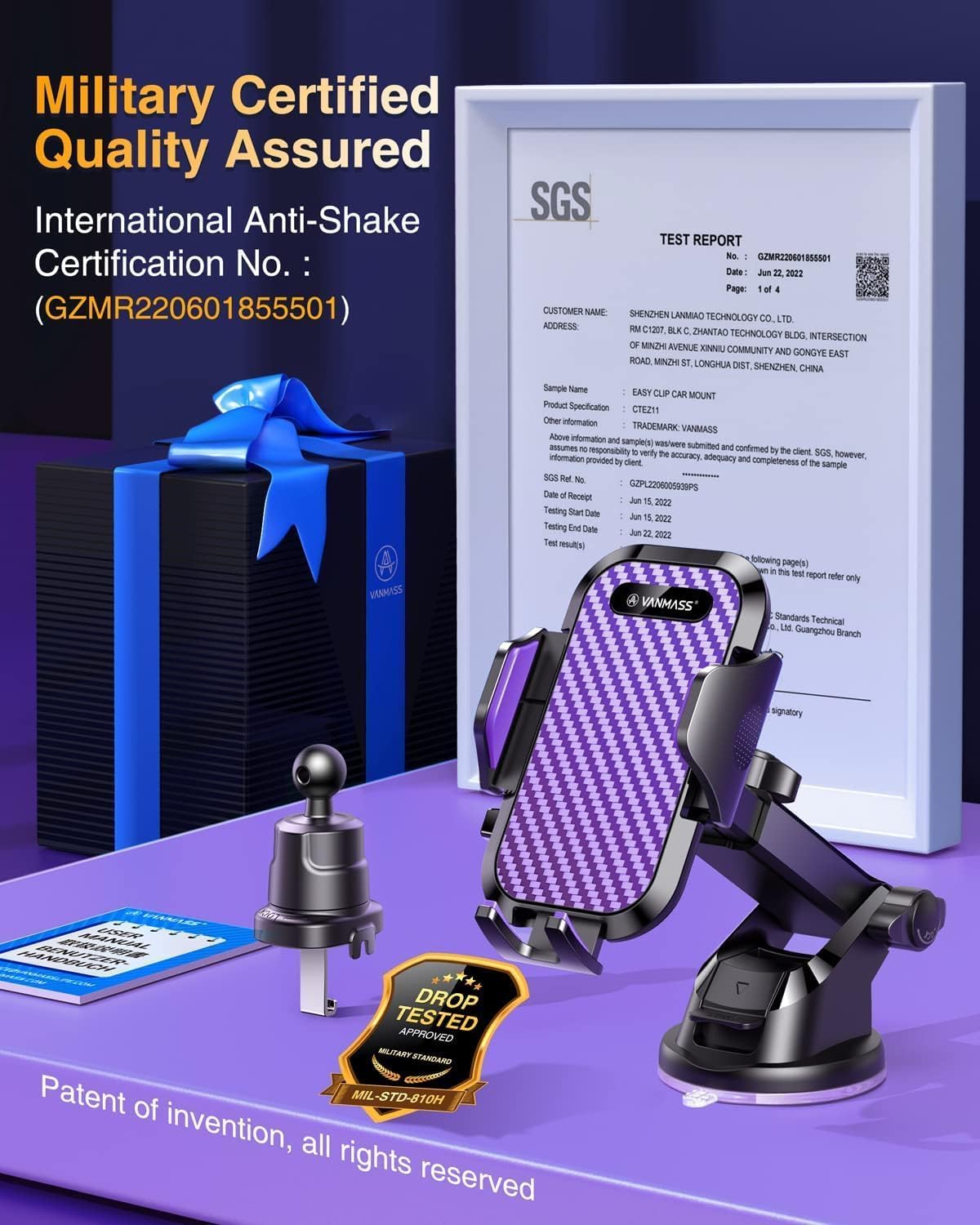 VANMASS [Longest Lasting] True Military-Grade Car Phone Holder Strongest Suction & Clip Cell Mount Dashboard Windshield Vent Automobile Cradle Truck Accessories for iPhone 16 15 Pro Max 14 13 Android