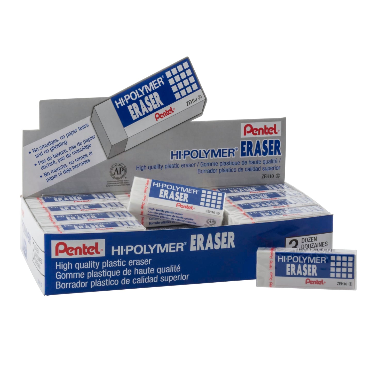 Pentel Hi-Polymer Block Eraser, Large, White, 36 Count (ZEH-10)
