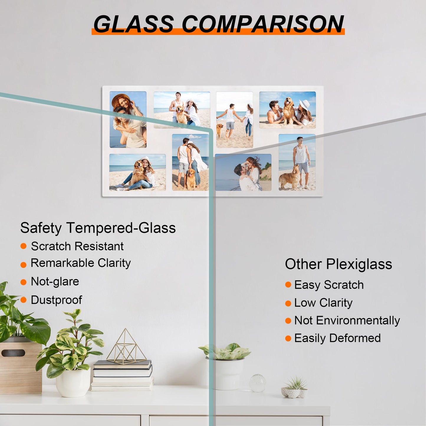 YESKAY 4x6 Picture Frame Collage for Wall Decor,Multiple Photo Collage Frames with Tempered Glass,8-Opening for 4 x 6 Picture Frames,Rustic White,1 Pack(OD:11.75X21in)