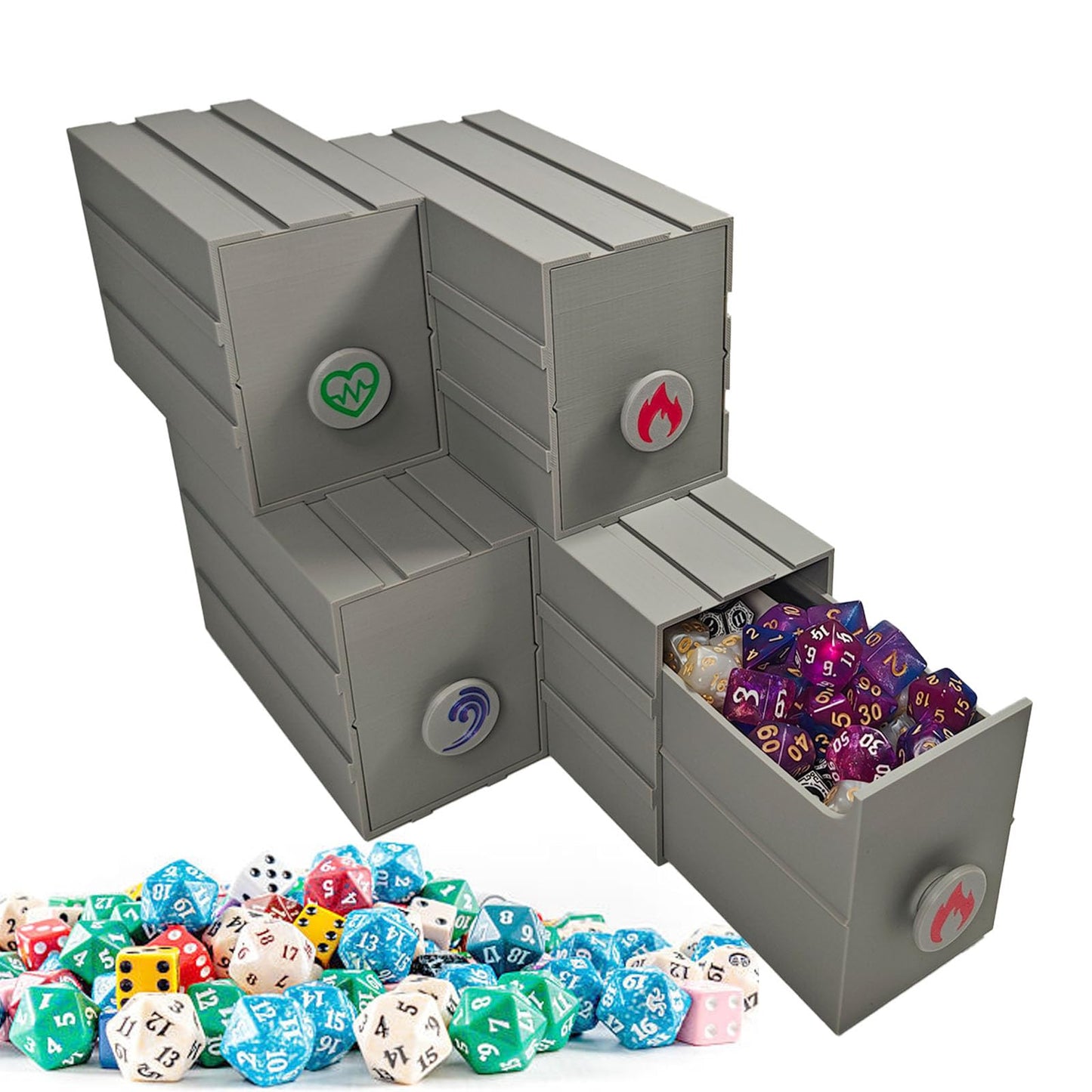 TCGADVN DND Dice Storage Box - Pull-out Storage Mimic Chest Dice Box ，for 180 Dice, Modular Integration, Can Be Assembled Freely, Protective Novelty Dice Holder for Tabletop Dice（4pcs