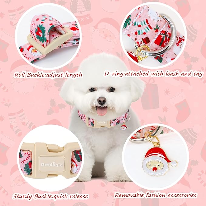 Astdogio Christmas Dog Collar - Adjustable Festive Santa & Snowman Collar for Small Medium Large Dogs with Dangling Charm, Cute Holiday Puppy Collar for Photos, Pet Parties & Gifting-XS