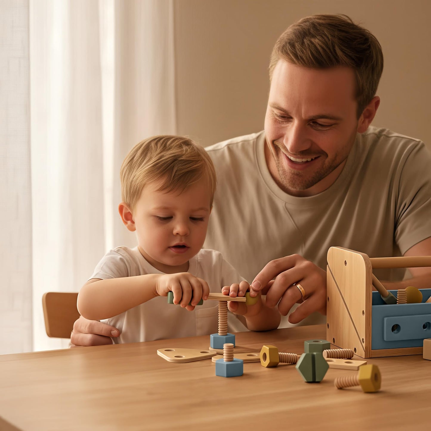 Durable Wooden Tool Set for Toddlers - Montessori Tool Box Kit with Hammer for Boys & Girls 2-5 Years - Fun Christmas Toy Gift for Kids with 30+ Safe Tools for Creative Play