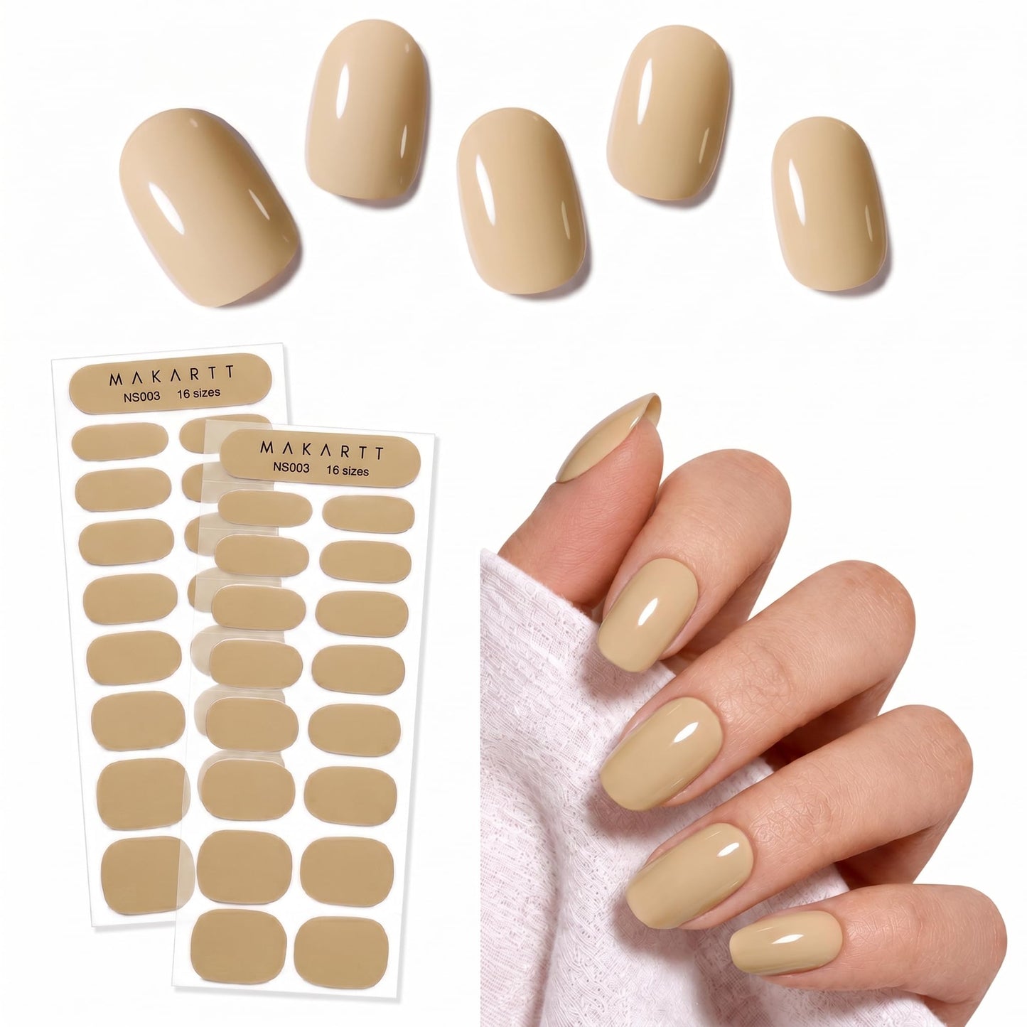 Makartt Semi Cured Gel Nail Strips Kit 2 Packs – Real Gel, Hema & TPO Free, 16 Sizes Anti-Lift Fit, UV Light Required, Salon Quality, Long Lasting, Includes Dual-Ended Tool & Prep Kit (Soft Nude)