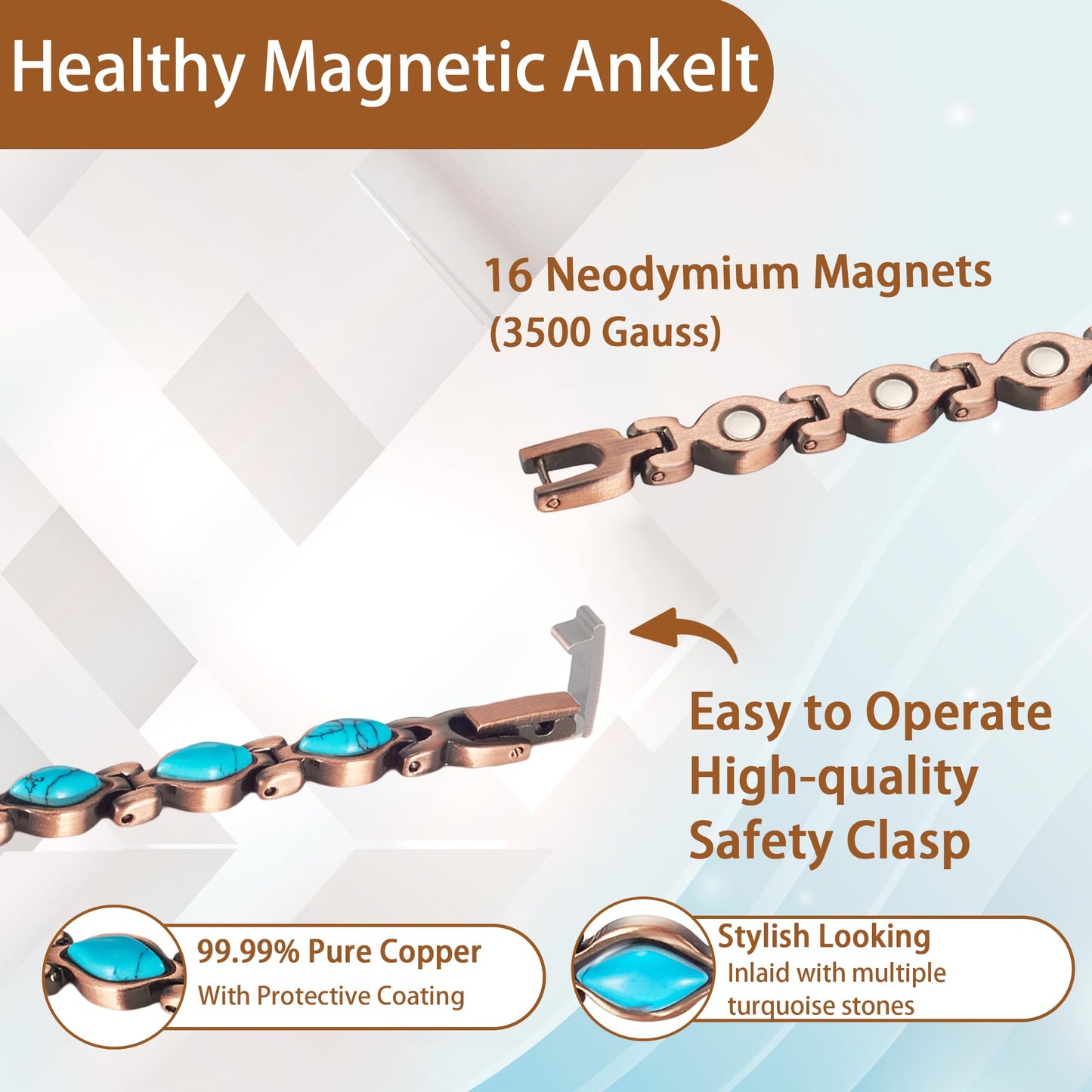 EnerCoppeX Copper Magnetic Anklet for Women, Pure Copper Ankle Bracelet with Magnet (1)
