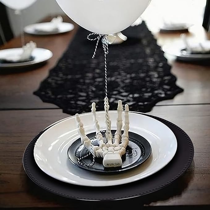MAONAME Black Charger Plates, Round Dinner Charger with Beaded, 13 Inch Plastic Plate Chargers for Wedding, Table Decor, Set of 12