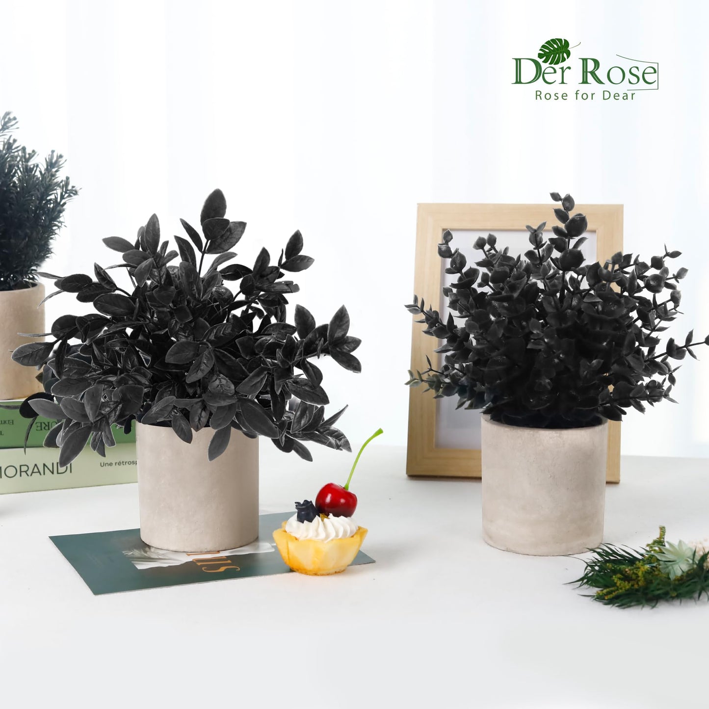 Der Rose 3 Pack Black Fake Plants Artificial Plants Plastic Eucalyptus for Bathroom Home Office Desk Farmhouse Room Table Black Christmas Decorations Gothic Decor Indoor