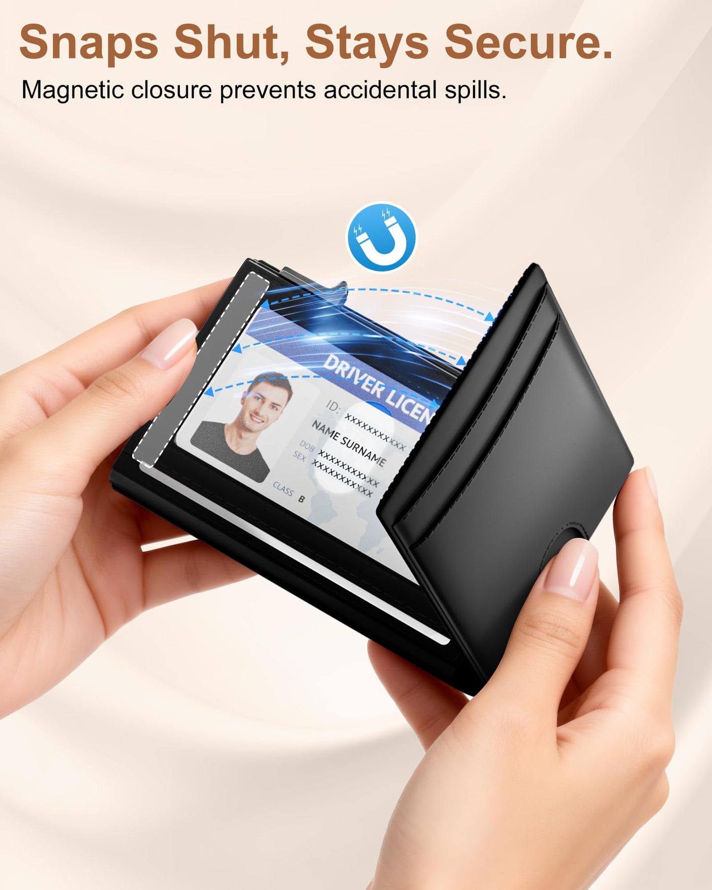 ERUSEHE Wallet for Men: Pop Up Card Case, RFID Blocking, Slim, Minimalist, Genuine Leather, Front Pocket, Smart, Thin, Compact, Magnetic Flap Closure - 2 ID Windows, Up to 12 Cards & 15 Bills (Black)
