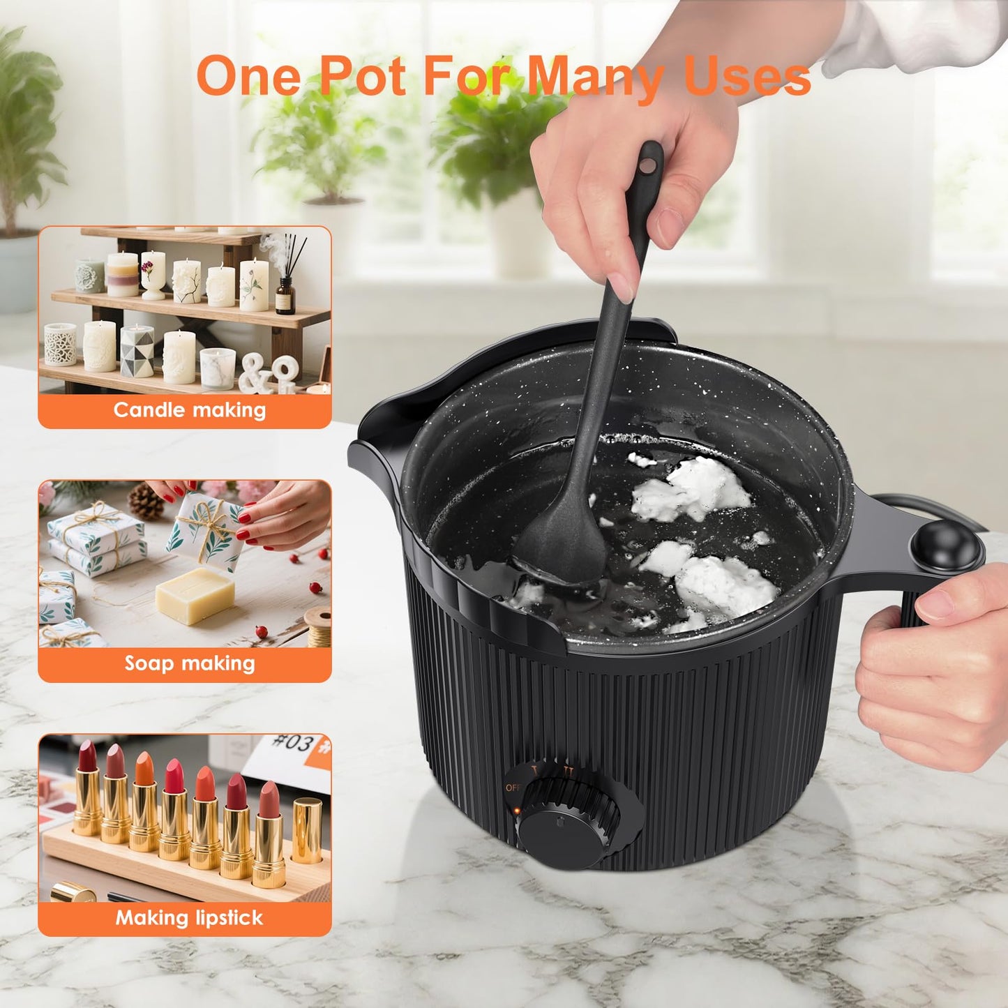 venpow Candle Wax Melter with Pour Spout, Candle Making Kit for Adult Beginners, 1.5L Large Capacity, for Making Candles and Soaps, Kit Includes Wax Melting Pot and Stirring Spoon - Black