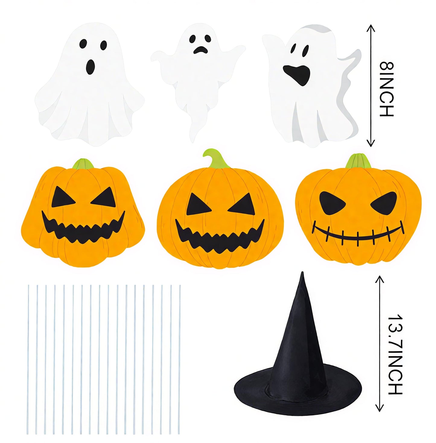 19 PCS 8 Inch Large Spooky Ghosts Pumpkin Halloween Tree Picks 15" Witch Hat Cute Trick or Treat Ghost Picks Ornaments for Tree Hanging Party Decor Topper Home School Table Vase Décor