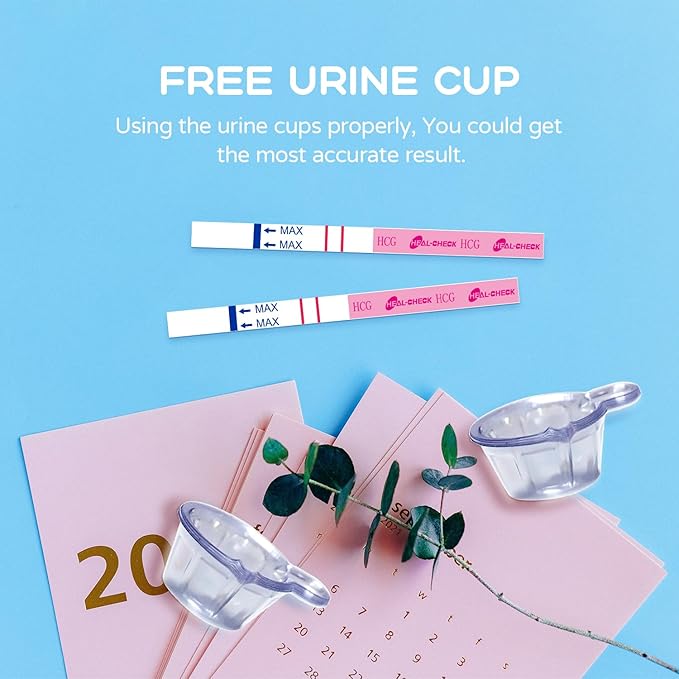 Pregnancy Tests with Cups, HEAL-CHECK Bulk Pregnancy Test Strips for Detection at Home, Over 99% Accuracy, Individually Wrapped Fertility Tests, Extra-Wide 5mm HCG Tests, Pruebas De Embarazo, 10 Count