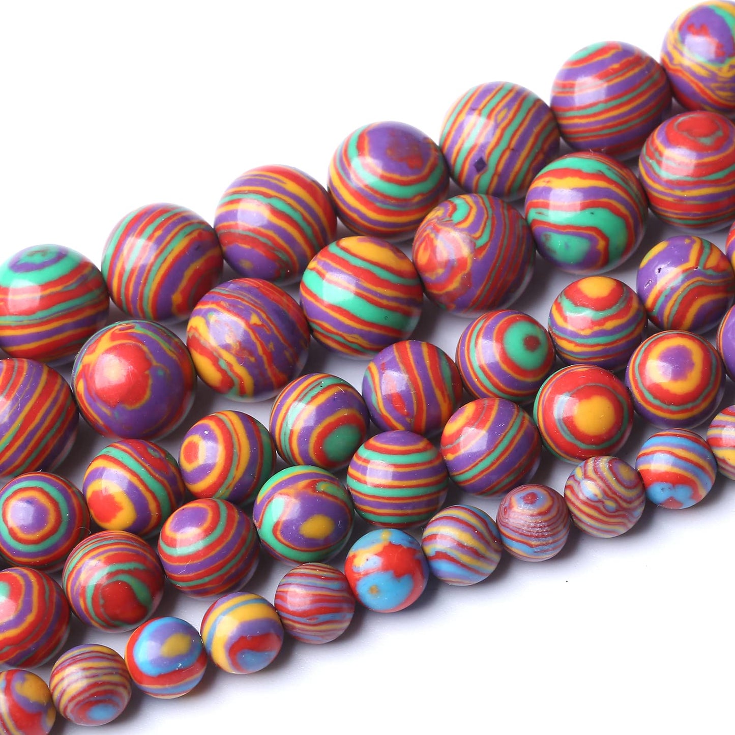 60pcs 6mm Natural Stone Beads Rainbow Malachite Round Loose Beads for Jewelry Making DIY Bracelet Crystal Energy Healing Power Stone (6mm, Colorful Malachite)