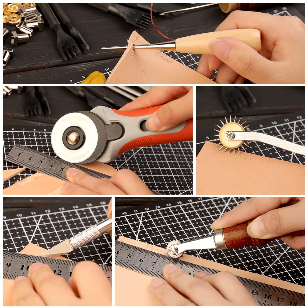 IMZAY 415 PCS Leather Working Kit, Leather Tool Kit, LeatherCrafting Kit for Beginners with Leatherworking Tools Punching Sewing Stamping Sanding Tools for Leathercraft Professional