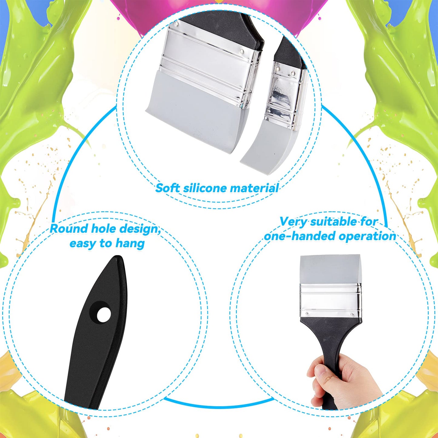 Outus 2 Pieces Silicone Painting Brush Color Shapers for Painting Color Shaper Tool Pointed Edged Solid Flat Flexible and Water Based Drawing Tool for Move Remove Acrylic Paints(1 Inch, 3 Inch)