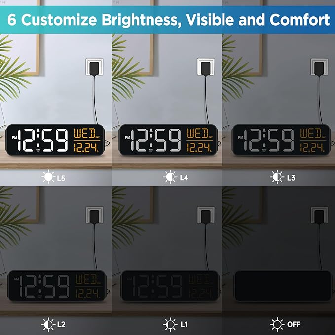 Peakeep Large Display Digital Alarm Clock for Bedroom with Date Day of Week