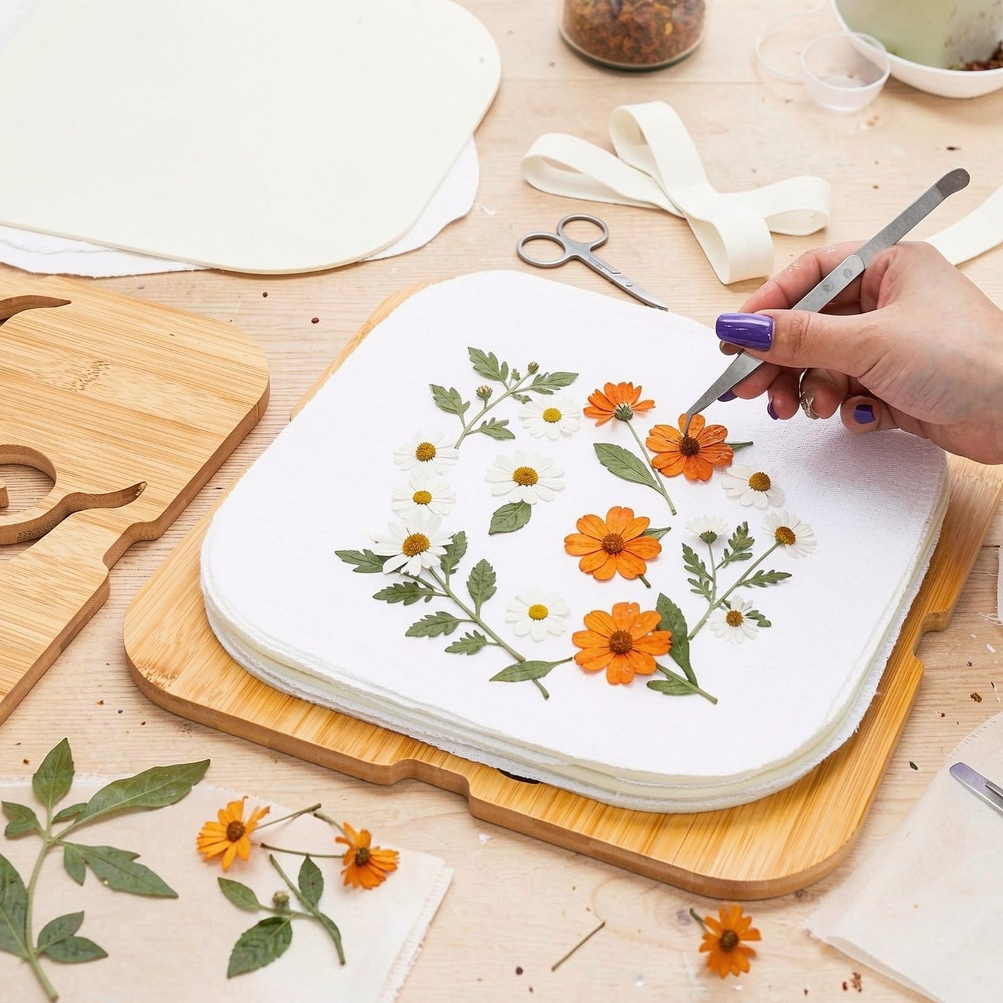 Noamus Extra Large Flower Press Kit, 11" x 11" Bamboo Floral Pressing Tool, 4 Layers Plant Preservation Kit, Dried Leaf Making DIY Set with Storage Bag for Resin Arts, Scrapbooking, Adults and Teens